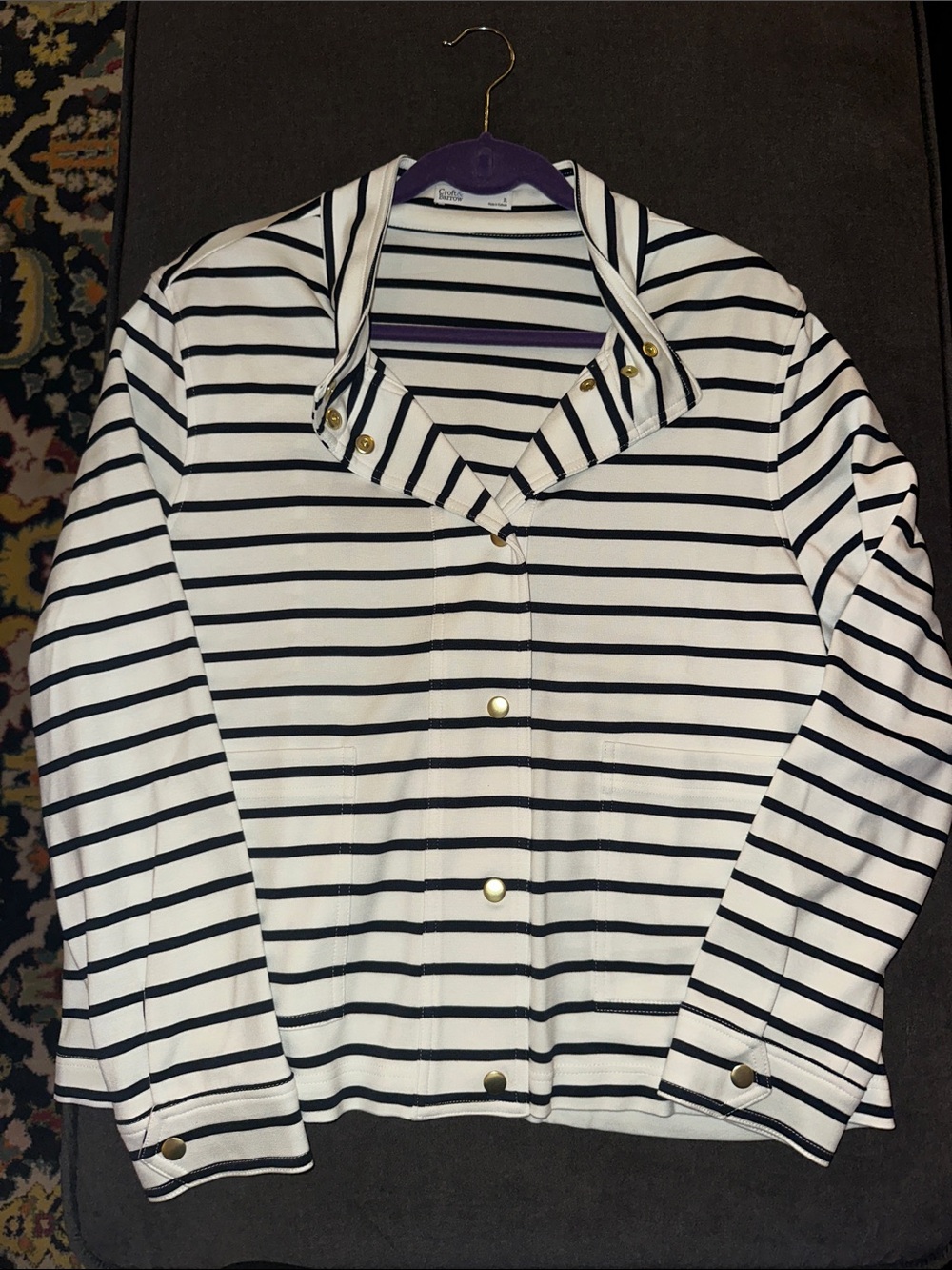 Croft & Barrow-Striped Snap-Front Jacket - Navy and White